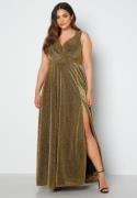 Goddiva Curve Glitter Wrap Front Maxi Curve Dress With Split Gold 50 (...