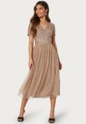 AngelEye Short Sleeve Sequin Embellished Midi Dress Taupe S (UK10)