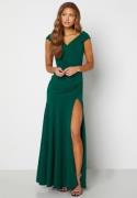 Goddiva Bardot Pleat Maxi Split Dress Green XXL (UK18)