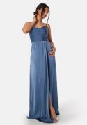 Bubbleroom Occasion Waterfall High Slit Satin Gown Blue 36