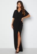 Bubbleroom Occasion Wrap Slit Maxi Dress Black 40