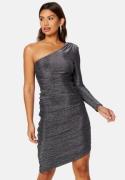 Goddiva One Shoulder Glitter Mini Dress Black/Silver XXS (UK6)