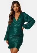 Bubbleroom Occasion Sequin Wrap Dress Dark green 2XL