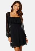 BUBBLEROOM Square Neck L/S Georgette Dress Black 34