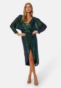 Goddiva Sequin Wrap Midi Dress Emerald XS (UK8)