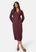 BUBBLEROOM Pleated Wrap Midi Dress Wine-red S