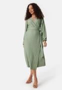 BUBBLEROOM Pleated Wrap Midi Dress Green M