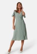 VILA Lovie S/S Wrap Midi Dress Green Milieu AOP:LOL 44