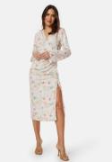 Bubbleroom Occasion Drawstring L/S Midi Dress White/Floral 42