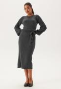 BUBBLEROOM Round Neck Rib Knitted Midi Dress  Dark grey melange 2XL