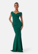 Goddiva Bardot Pleat Maxi Dress Emerald XS (UK8)