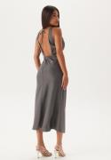 Bubbleroom Occasion Cowl Neck Satin Midi Dress Silver grey L