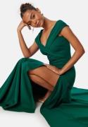 Goddiva Bardot Pleat Maxi Split Dress Dark green M (UK12)