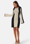 BUBBLEROOM Striped Long Sleeve Knitted Dress Cream/Black M