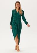 John Zack Balloon Sleeve Wrap Front Maxi Dress Dark Green L (UK14)