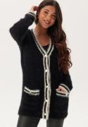 Happy Holly Contrast Fluffy Knitted Cardigan Black 32/34