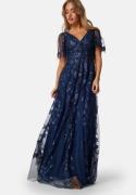 Goddiva Embroidered Flutter Maxi Dress Navy XXL (UK18)