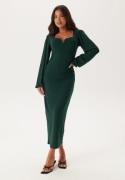 BUBBLEROOM Square V-neck puff sleeve midi dress Dark green XS