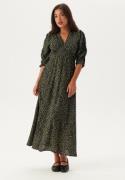 BUBBLEROOM Ruched Sleeve Midi Dress  Green/Patterned S