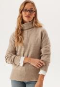 Pieces Pcmalou Ls Rollneck Knit Taupe Gray Detail:melange S