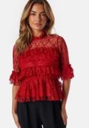 BUBBLEROOM Frill Lace Blouse Red 40