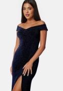 Bubbleroom Occasion Sparkling Twist Off Shoulder Gown Dark blue L