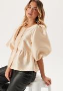 Bubbleroom Occasion Puff Sleeve Peplum Satin Blouse Champagne L