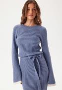 BUBBLEROOM Round Neck Rib Knitted Maxi Dress  Dusty blue L