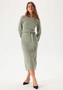 BUBBLEROOM Round Neck Rib Knitted Midi Dress  Dusty green M