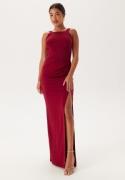 Bubbleroom Occasion Square Neck Slit Maxi Dress Red XXL