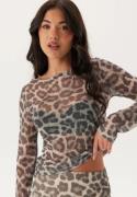 BUBBLEROOM Long Sleeve Mesh Top Grey/Leopard L