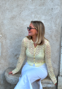 BUBBLEROOM Button Lace Cardigan Yellow M