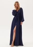 Goddiva Long Sleeve Chiffon Dress Navy S XS (UK8)