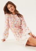VILA Vielma O-neck L/S SHORT DRESS  Snow White Print:pink Flower 44