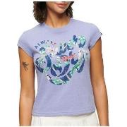 Lyhythihainen t-paita Superdry  T-shirt  Floral Scripted manches court...