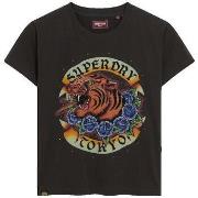 Lyhythihainen t-paita Superdry  T-shirt  Tattoo Rhinestone  EU M