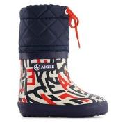 Aigle Giboulee Lined Branded Printed Rain Boots Navy
