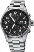 Oris Miesten kello 01 677 7699 4164-07 8 22 19 Aviation Musta/Teräs