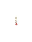Pearl Stick Charm 4Mm Gold Plated Red Design Letters