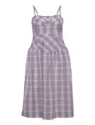 Seersucker Check Midi Strap Dress Patterned Ganni