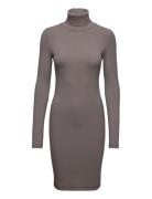 Modal Rib Roll Neck Dress Brown Calvin Klein