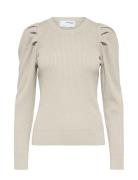 Slfisla Ls Knit O-Neck M Cream Selected Femme