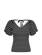 Onlleelo Stripe S/S Back V-Neck Knt Noos Black ONLY