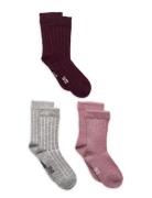 Wool Socks - Rib 3-Pack Pink Minymo