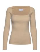 Rib Square-Neck Sweater Ls Beige Calvin Klein