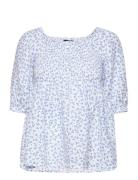 Hazel Printed Linen Smock Top Blue Lexington Clothing