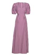 Stripe Cotton Cutout Dress Pink Ganni