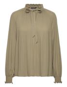 Pleated Georgette Tie-Neck Blouse Green Lauren Ralph Lauren