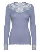 Silk T-Shirt Regular Ls W/Lace Blue Rosemunde