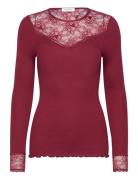 Silk T-Shirt Regular Ls W/Lace Red Rosemunde